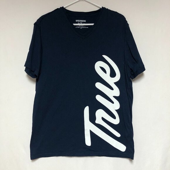 True Religion Navy & White Reverse Hem T-Shirt - Picture 1 of 10